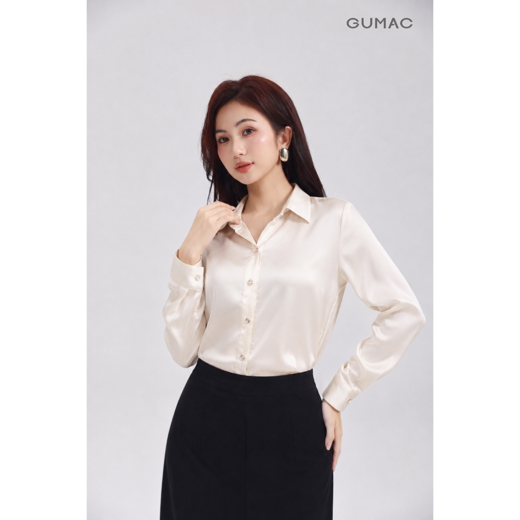 Áo Sơ Mi GUMAC Form Suông Tay Dài Chất Lụa Ánh Nhung Mềm Mại Sang Trọng LAG07001