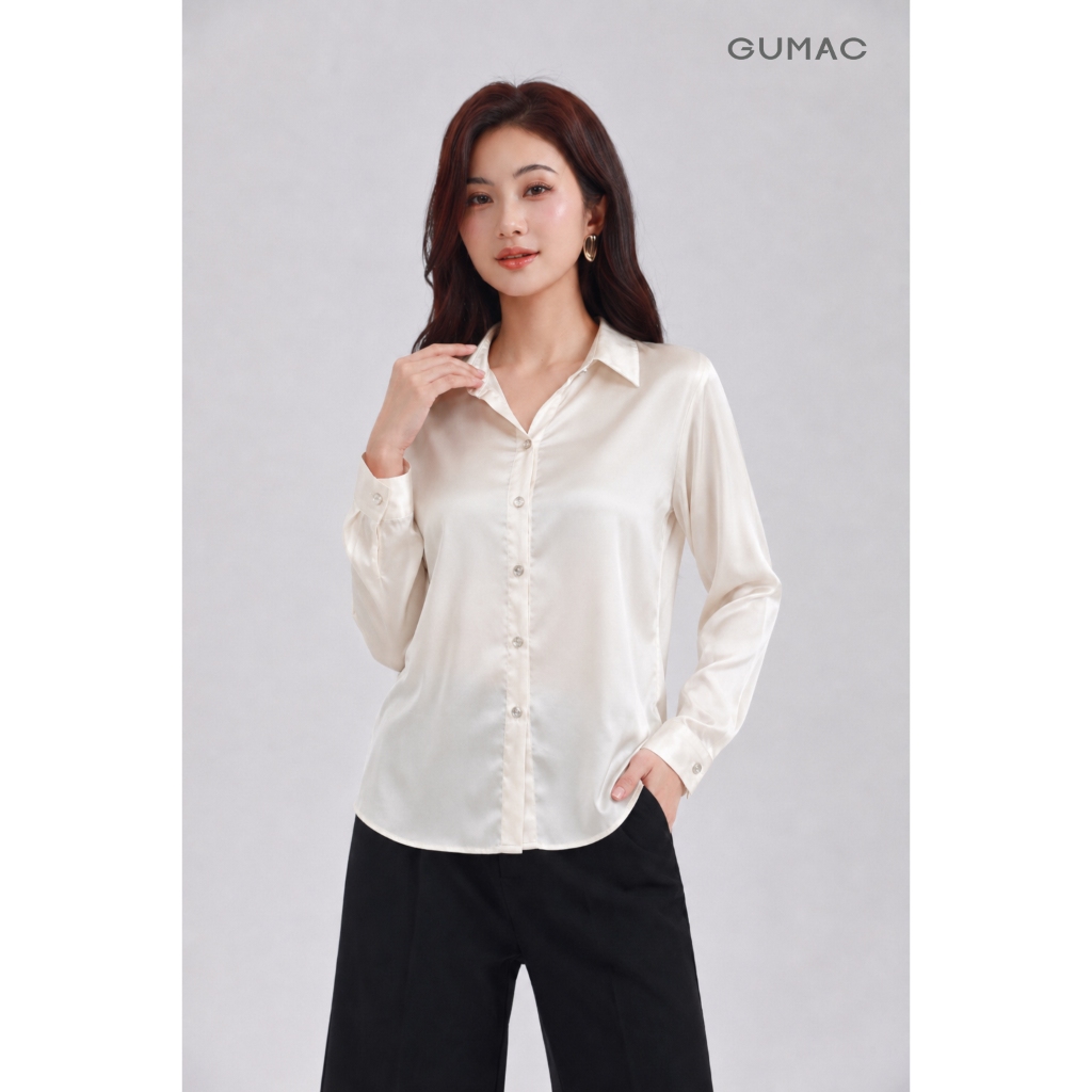 Áo Sơ Mi GUMAC Form Suông Tay Dài Chất Lụa Ánh Nhung Mềm Mại Sang Trọng LAG07001