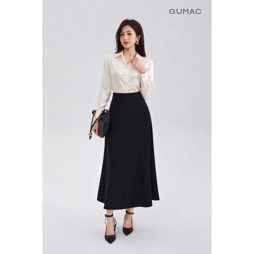 Áo Sơ Mi GUMAC Form Suông Tay Dài Chất Lụa Ánh Nhung Mềm Mại Sang Trọng LAG07001