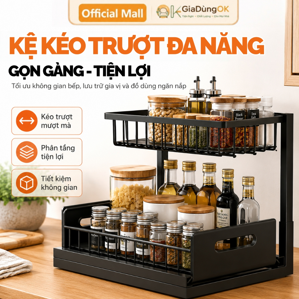 Kệ Kéo Trượt Đa Năng Để Tủ Bếp Giá Đựng Gia Vị Inox Cao Cấp, Tiết Kiệm Không Gian, Gọn Gàng Ngăn Nắp