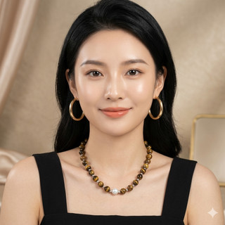 [N1186] Vòng Cổ, Dây Chuyền Ngọc Nhân Tạo Hổ Phách, Mặt Ngọc Trắng, Sang Trọng Cho Nữ - DAISYN.