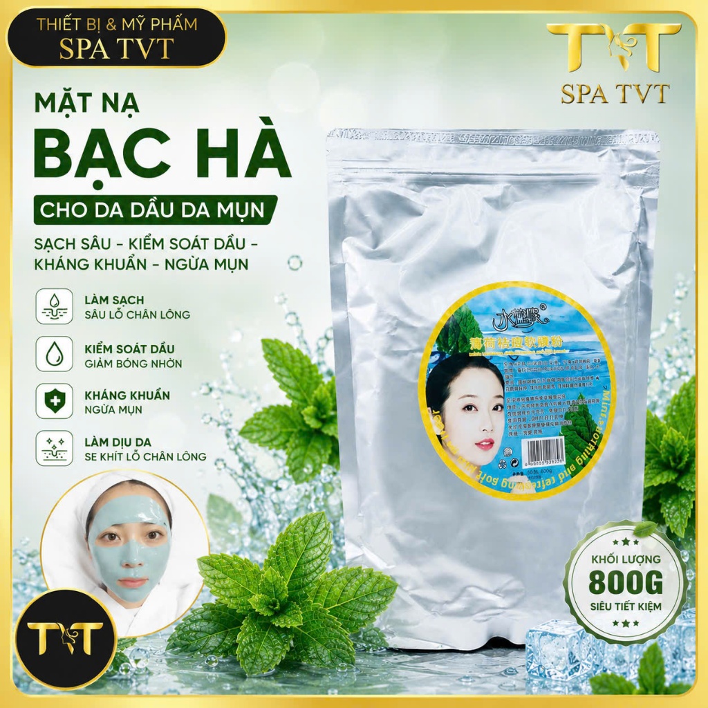 Mặt Nạ Bạc Hà 800G Cho Da Dầu Da Mụn, Kiểm Soát Dầu Nhờn, Làm Sạch Da, Se Khít Lỗ Chân Lông