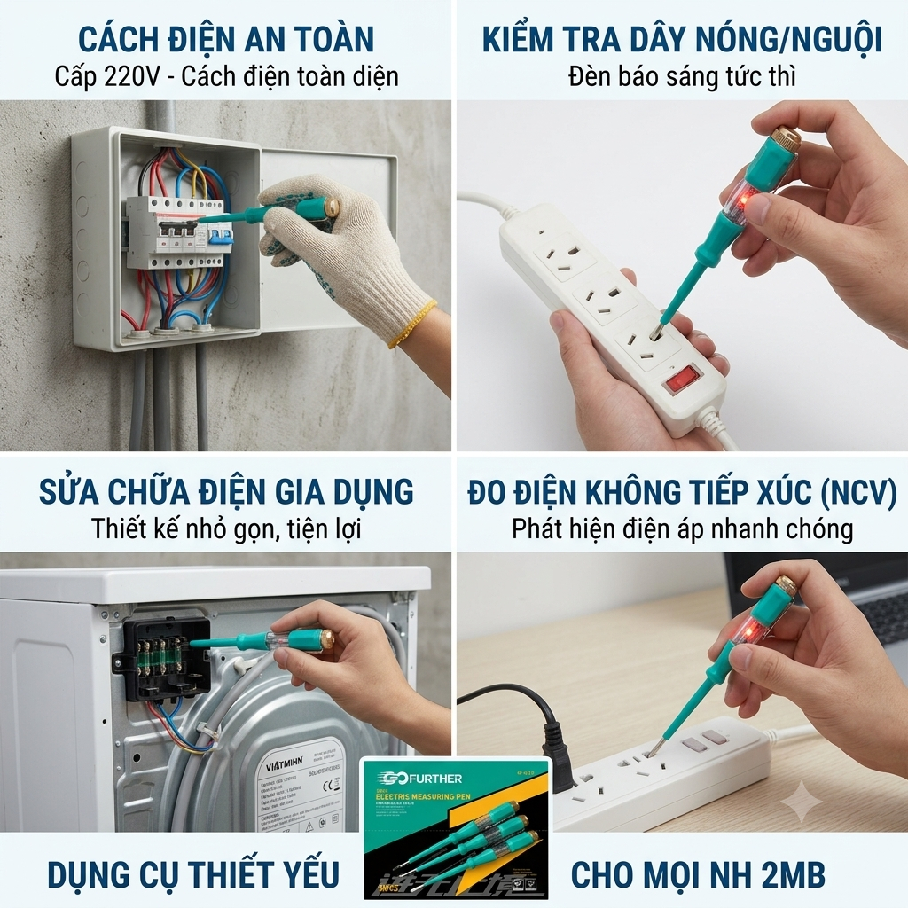 Bút thử điện, bút thử điện GO FURTHER GF-82211 220V có đèn báo sáng kiểm tra điện