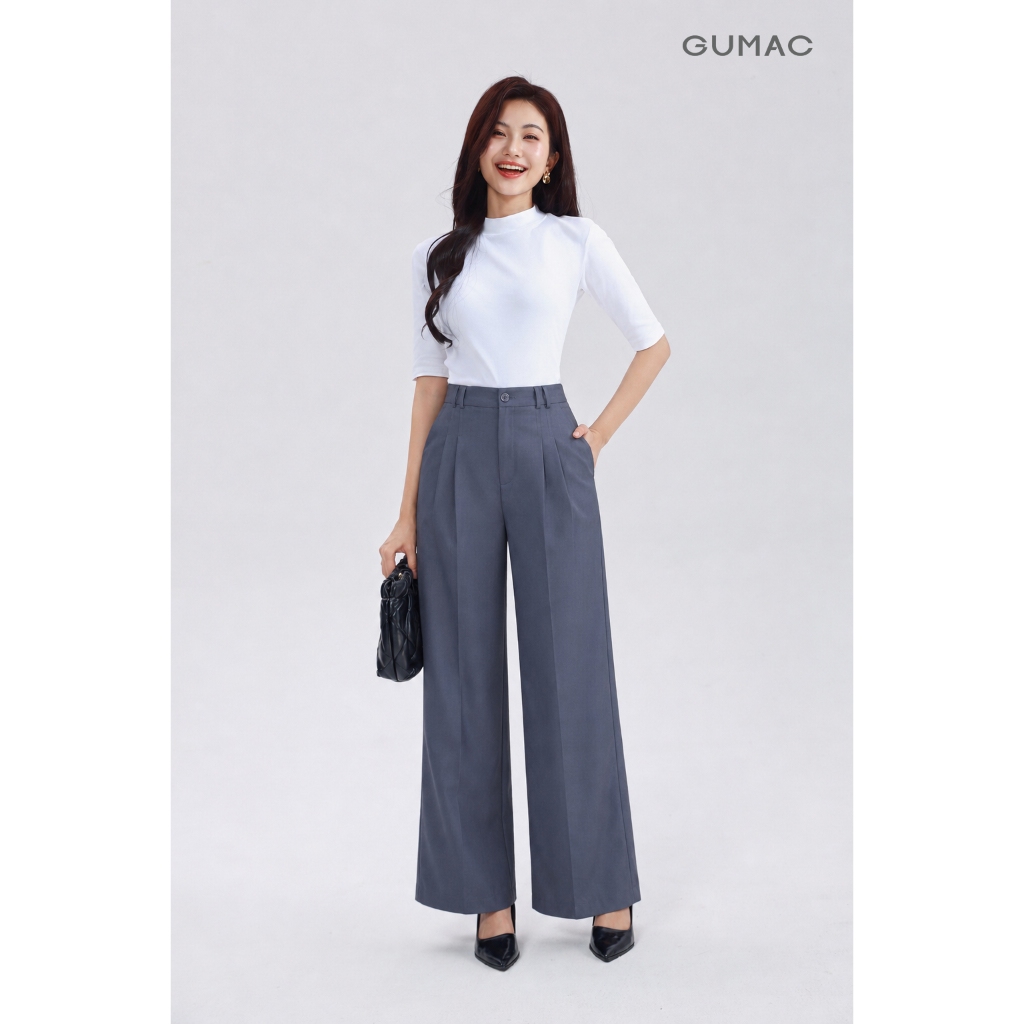 Quần Công Sở GUMAC Form Ống Rộng Thiết Kế Tối Giản Thoải Mái Thanh Lịch Hiện Đại LQG05069