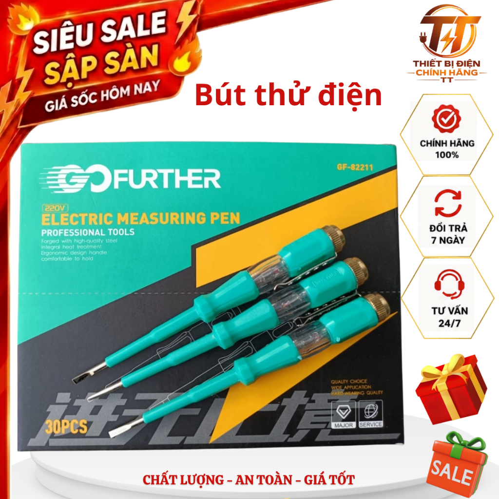 Bút thử điện, bút thử điện GO FURTHER GF-82211 220V có đèn báo sáng kiểm tra điện