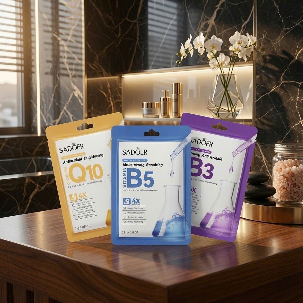 Combo 30 Miếng Mặt Nạ SADOER Essence Facial Mask Cấp Ẩm, Trắng Da, Giảm Nếp Nhăn Vitamin B5 / B3 / Q10 Nội Địa Trung 25g