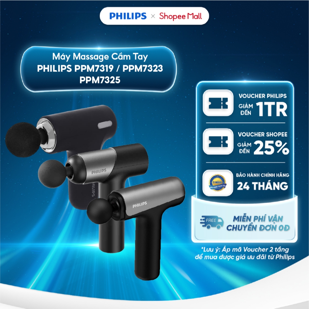 Máy massage cầm tay Philips PPM7319 / PPM7323 / PPM7325 - 6 cấp độ - 4 đầu massage - Nhỏ gọn, đa năng