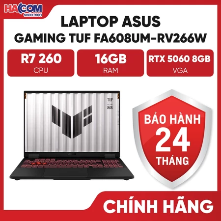 Laptop Asus TUF Gaming A16 FA608UM-RV266W (Ryzen 7 260/GeForce RTX™ 5060/16GB/512GB/16 FHD 165Hz/Win11) - Bảo hành 24T