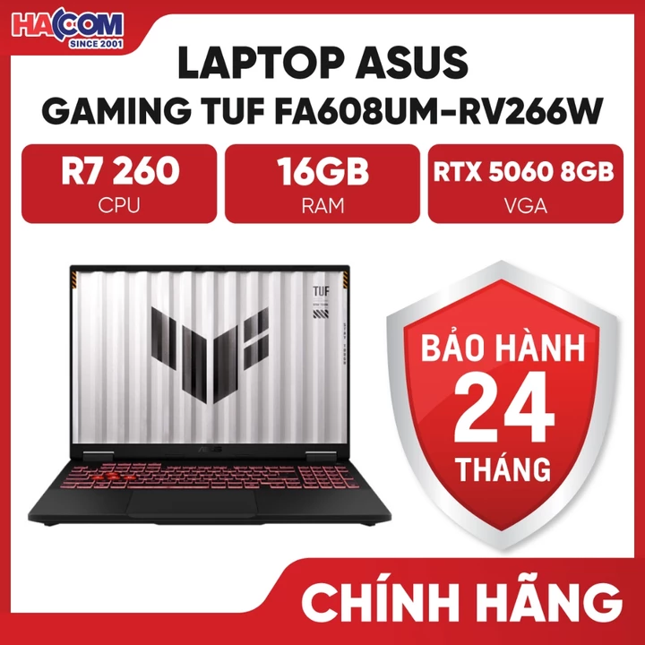 Laptop Asus TUF Gaming A16 FA608UM-RV266W (Ryzen 7 260/GeForce RTX™ 5060/16GB/512GB/16 FHD 165Hz/Win11) - Bảo hành 24T