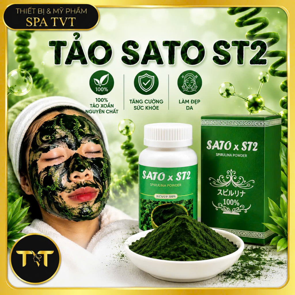 TẢO BỘT SATO ST2 100G CẤY TẢO DƯỠNG SÁNG DA CẤP ẨM PHỤC HỒI DA KHÔ XỈN MÀU