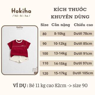Bộ Cộc Tay Thêu Chữ Mí Viền Cho Bé Trai, Bé Gái Hokiha Áo Cotton Mềm Mại, Quần Kaki Thoáng Mát Size 8-17kg B110