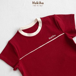 Bộ Cộc Tay Thêu Chữ Mí Viền Cho Bé Trai, Bé Gái Hokiha Áo Cotton Mềm Mại, Quần Kaki Thoáng Mát Size 8-17kg B110