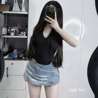 QCL1 3681 Áo bodysuits cotton tăm sát nách sẵn đệm ngực siêu tôn dáng
