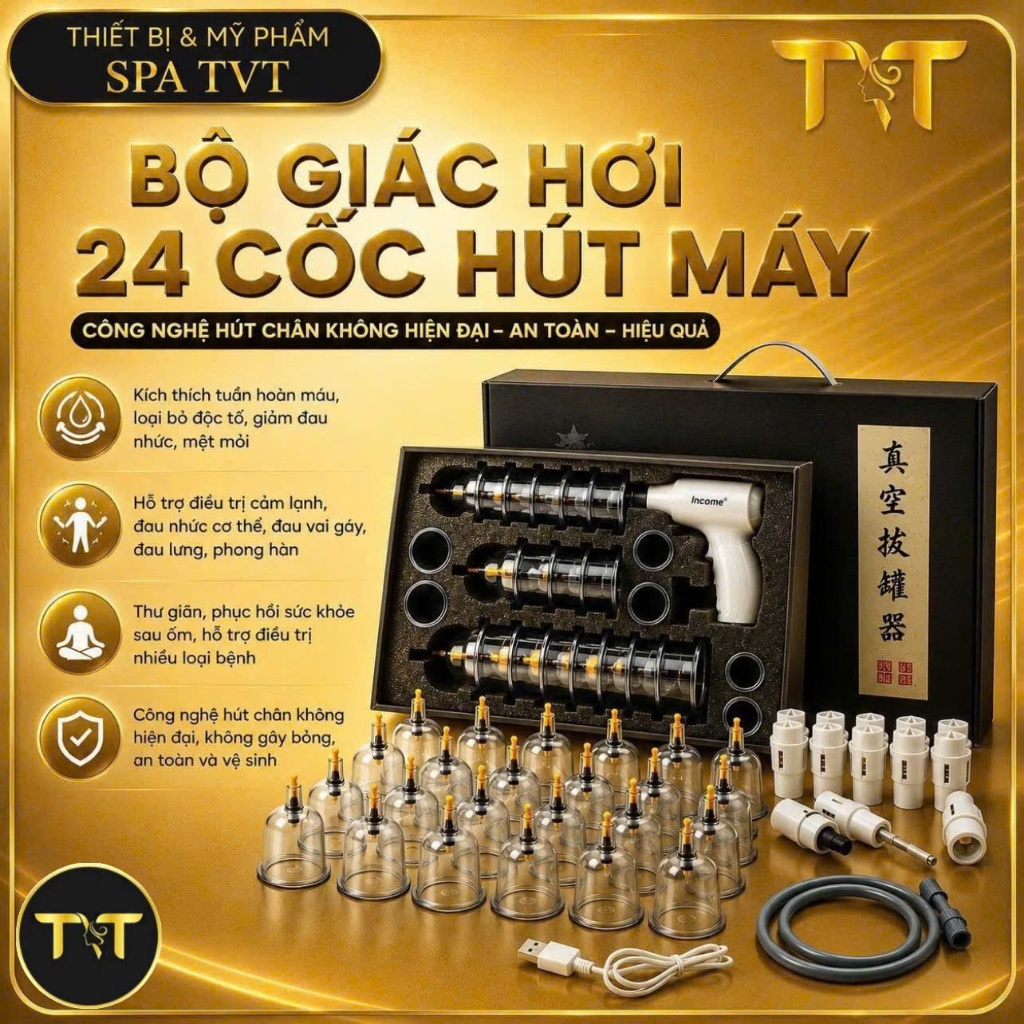 BỘ GIÁC HƠI 24 CỐC HÚT MÁY & HÚT TAY, THƯ GIÃN CƠ THỂ, GIẢM NHỨC MỎI, LƯU THÔNG KHÍ HUYẾT