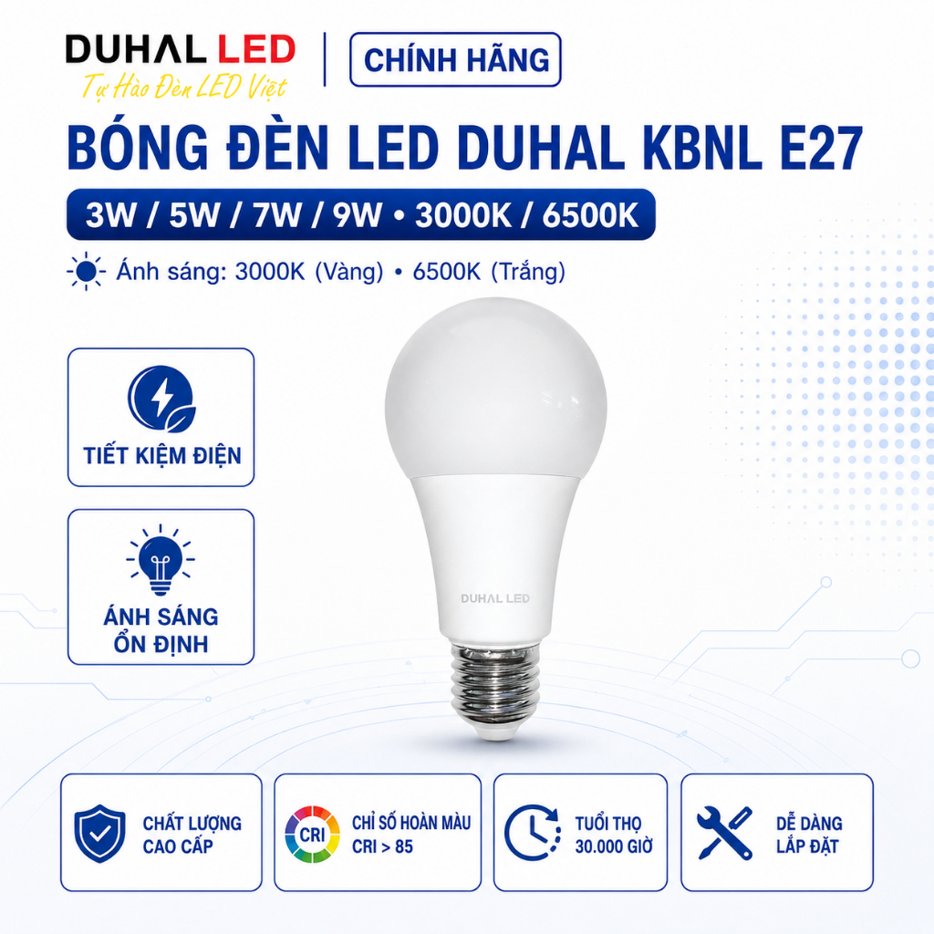 Bóng Đèn Led Tròn DUHAL KBNL Ánh Sáng Trắng/Vàng, Bóng Bulb Siêu sáng 3W 5W 7W 9W