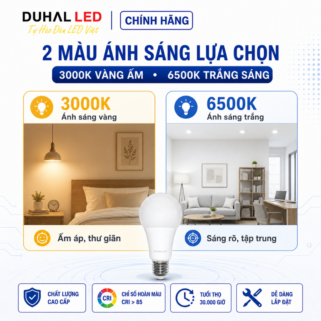 Bóng Đèn Led Tròn DUHAL KBNL Ánh Sáng Trắng/Vàng, Bóng Bulb Siêu sáng 3W 5W 7W 9W