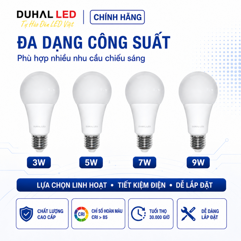 Bóng Đèn Led Tròn DUHAL KBNL Ánh Sáng Trắng/Vàng, Bóng Bulb Siêu sáng 3W 5W 7W 9W