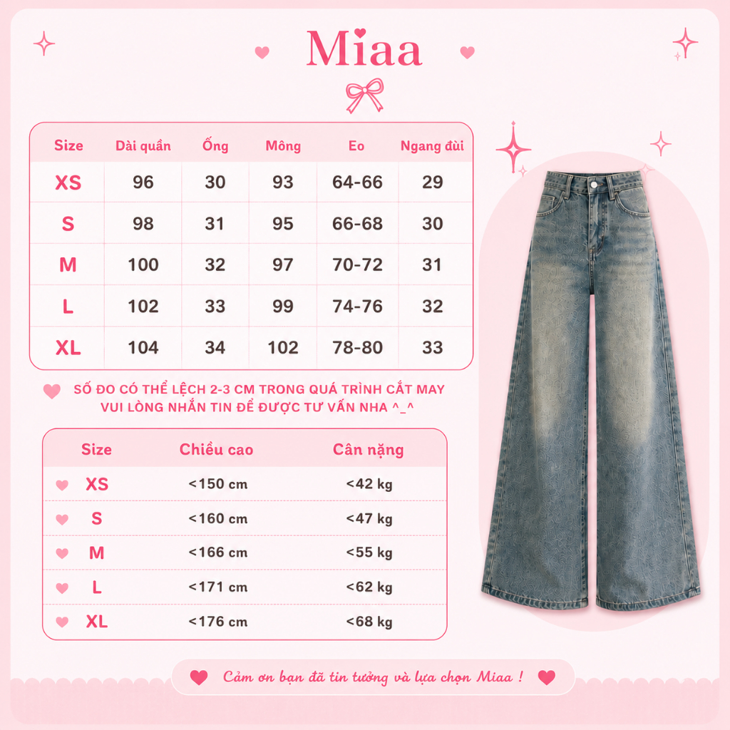 Quần Jean Trắng Ống Suông Rộng 31-33cm MIAA Cạp Cao Tôn Dáng , Quần Bò Jean Ống Rộng Đủ Size Cực Tôn Dáng_VER3