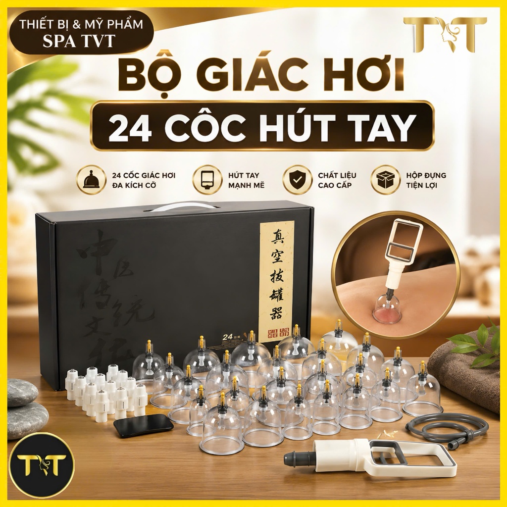 BỘ GIÁC HƠI 24 CỐC HÚT MÁY & HÚT TAY, THƯ GIÃN CƠ THỂ, GIẢM NHỨC MỎI, LƯU THÔNG KHÍ HUYẾT