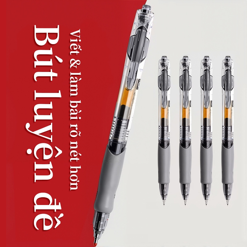Bộ 10 cây bút gel bấm GP1008 đầu 0.5mm 3 màu đen xanh đỏ tiện lợi dùng văn phòng học tập