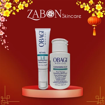Bộ đôi dưỡng da Toner BHA Giảm Mụn Obagi Clenziderm M.D 148ml và Kem Chống Lão Hóa & Tái Tạo Da Obagi Retinol 1.0 28g
