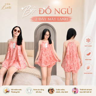 Bộ đồ ngủ nữ dáng yếm Tiệm Lười đồ bộ mặc nhà cổ yếm quần đùi họa tiết sang chảnh Freesize 50-60kg