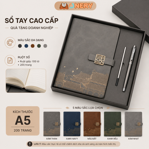 Set Quà Tặng - Sổ Da Cao Cấp Kèm Bút Ký Và Ngòi Bút - Nhiều Màu Sắc Sang Trọng