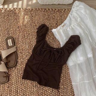(HAVANA) Áo kiểu nữ CAMI top cổ vuông viền ren phối buộc nơ #3667 AO948