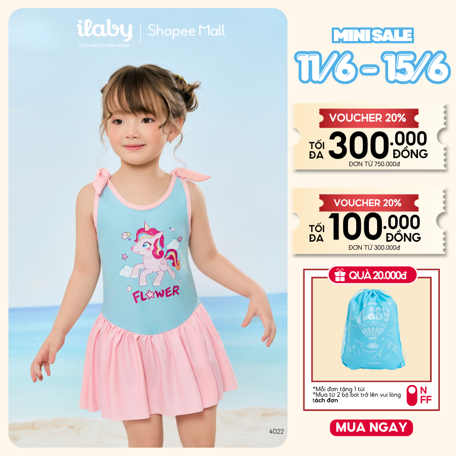 [ILABY 10-43kg] Váy bơi bé gái đồ bơi bé gái dáng váy pony xinh xắn chất thun cao cấp [4022]