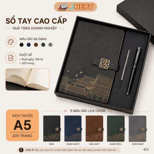 Set Quà Tặng - Sổ Da Cao Cấp Kèm Bút Ký Và Ngòi Bút - Nhiều Màu Sắc Sang Trọng