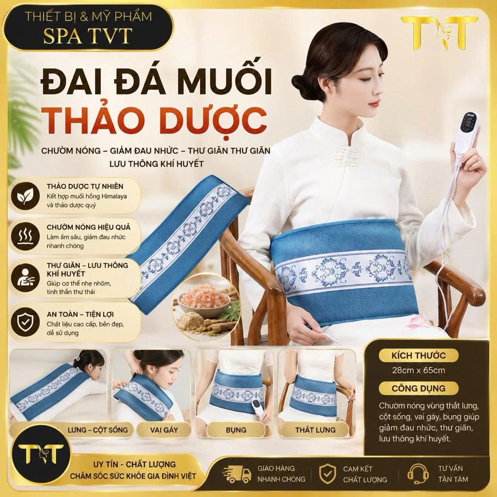 Gối Đá Muối, Đai Đá Muối TVT 10 Mức Nhiệt – Chườm Nóng Thư Giãn, Giữ Ấm, Hỗ Trợ Lưu Thông Khí Huyết