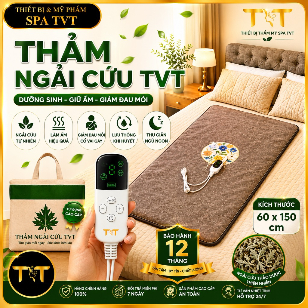 THẢM NGẢI CỨU ĐÔNG Y MÀU NÂU TVT 150x60CM - CHƯỜM NÓNG THẢO DƯỢC, GIỮ ẤM, THƯ GIÃN