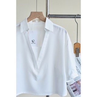 Áo Kiểu Nữ LAMER FASHION Áo Sơ Mi Dáng Crotop Tay Lỡ Cổ Bẻ Công Sở V61H26H020