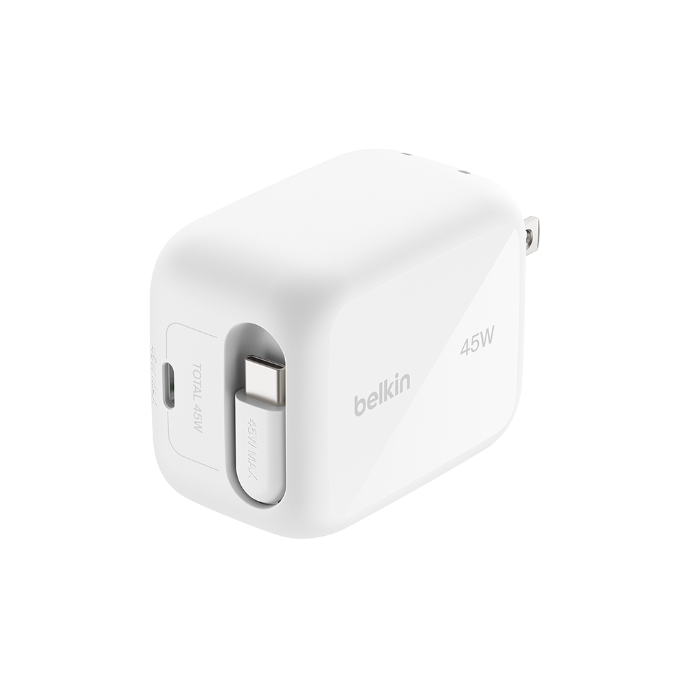 Củ Sạc Belkin GaN 45W 2 Cổng USB-C PD 3.1 PPS Kèm Cáp Rút 0.8m Sạc Nhanh iPhone iPad MacBook | BigBuy360 - bigbuy360.vn