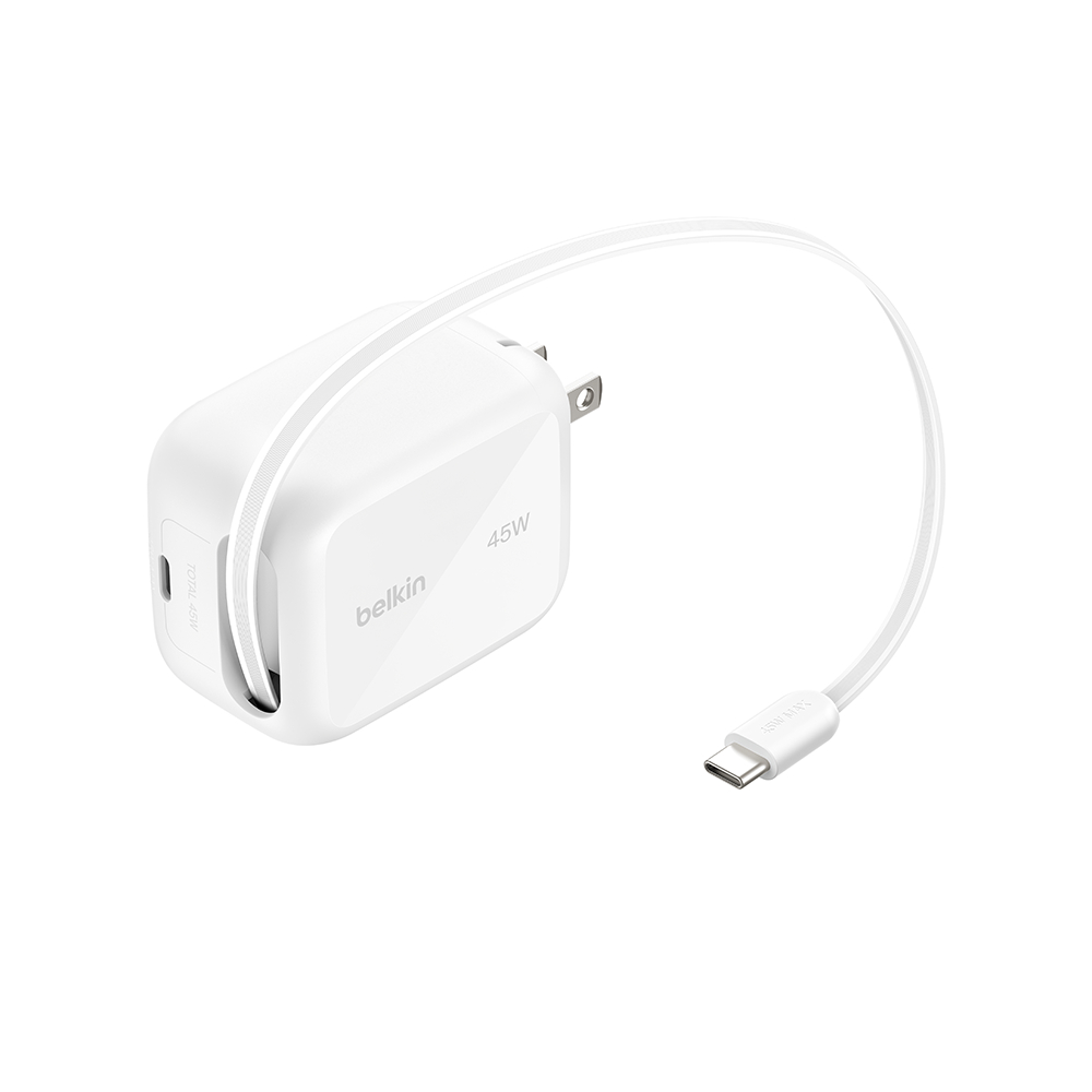 Củ Sạc Belkin GaN 45W 2 Cổng USB-C PD 3.1 PPS Kèm Cáp Rút 0.8m Sạc Nhanh iPhone iPad MacBook | BigBuy360 - bigbuy360.vn
