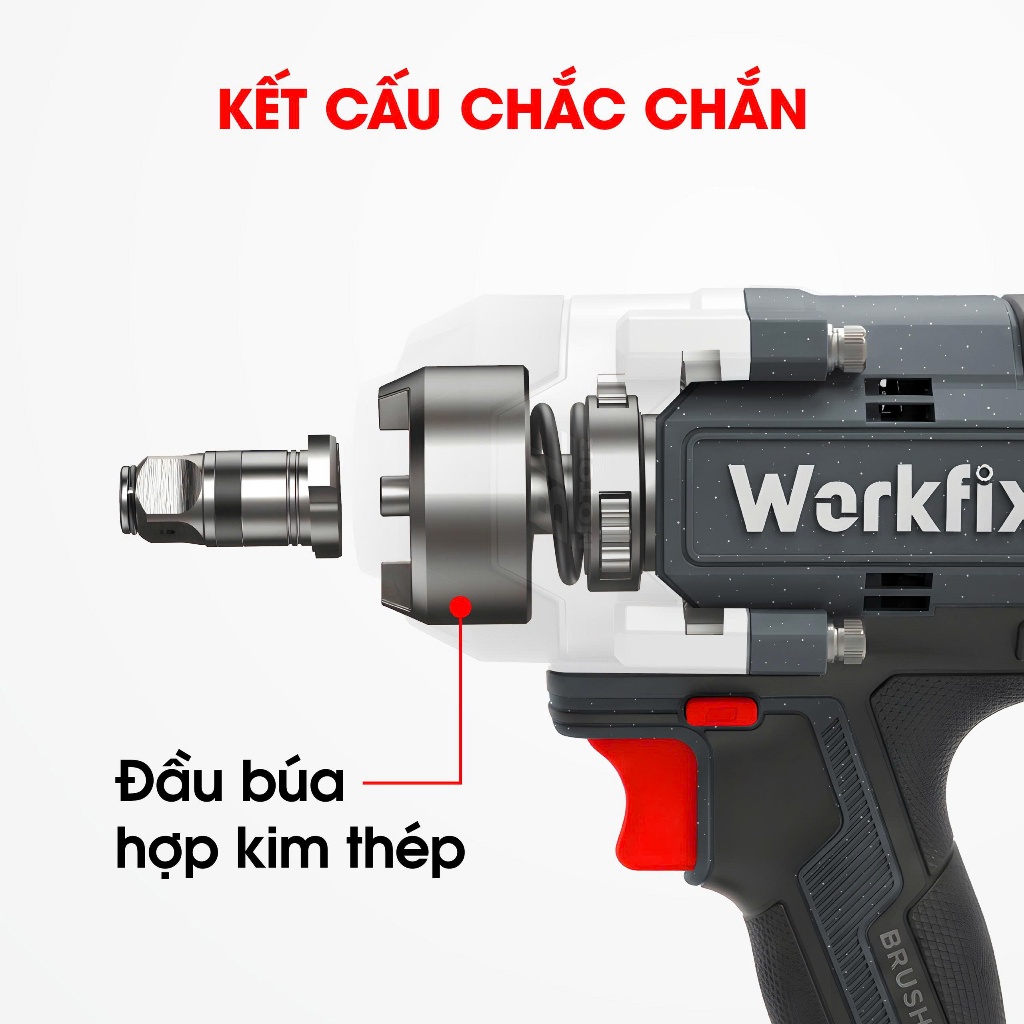 Máy Siết Bulong Dùng Pin WORKFIX WF-IW1150N, Lực Siết 1150N.m, 3 cấp chỉnh tốc độ, Mở ốc tối đa 38mm