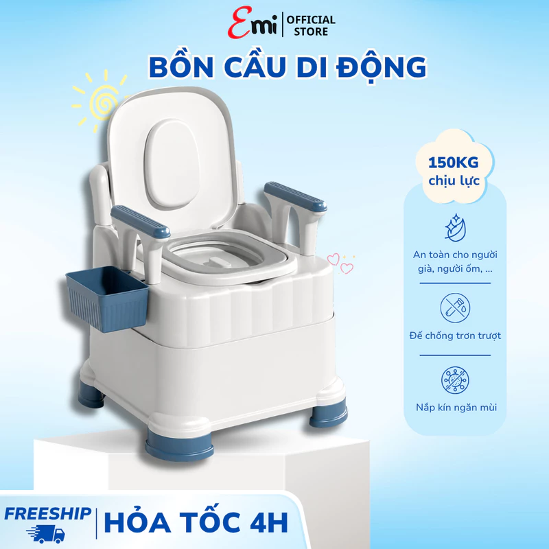 Bồn Cầu Di Động Emi, Bô Vệ Sinh Cho Người Già Người Bệnh Sau Phẫu Thuật, Nắp Kín Tay Vịn Chắc Chắn, Bồn cầu trẻ em — ảnh 1