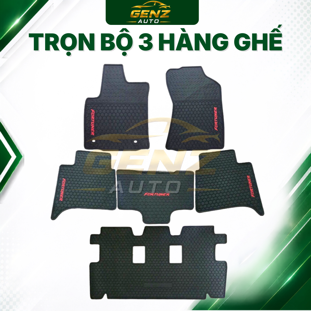 THẢM LÓT SÀN CAO SU xe Toyota Fortuner đời 2006 -> 2015 sàn chữ đỏ 3 hàng, cao su cúc không mùi, dễ vệ sinh lau rửa