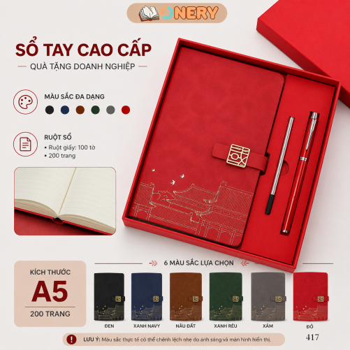 Set Quà Tặng - Sổ Da Cao Cấp Kèm Bút Ký Và Ngòi Bút - Nhiều Màu Sắc Sang Trọng