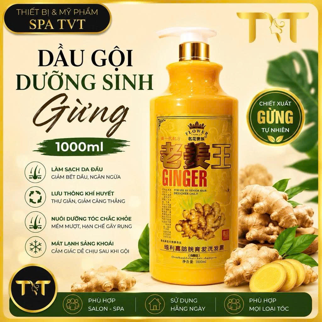 Dầu Gội Gừng 1000ml, Dầu Xả Gừng 1000ml Dưỡng Sinh, Giảm Gàu, Mềm Mượt Tóc, Chăm Sóc Da Đầu TVT