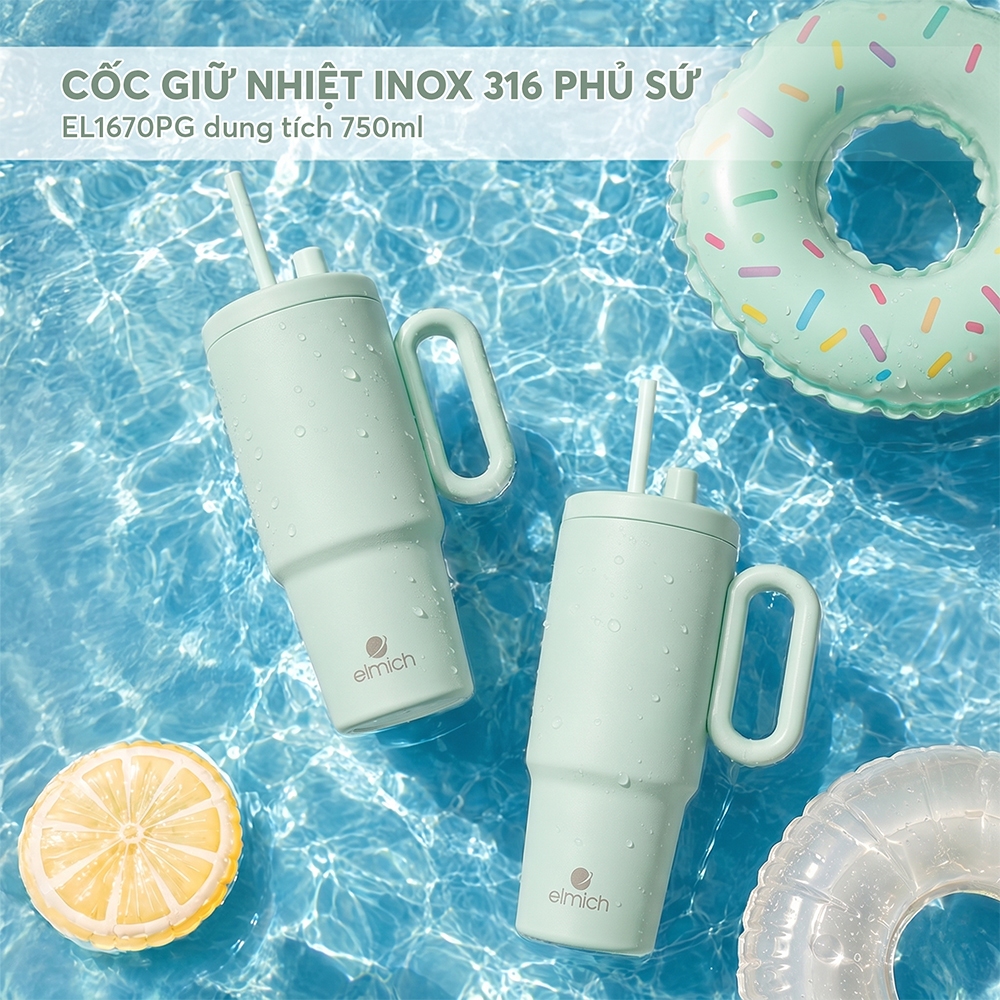 Cốc giữ nhiệt inox 316 Elmich phủ ceramic EL1670/1657 dung tích 750ml