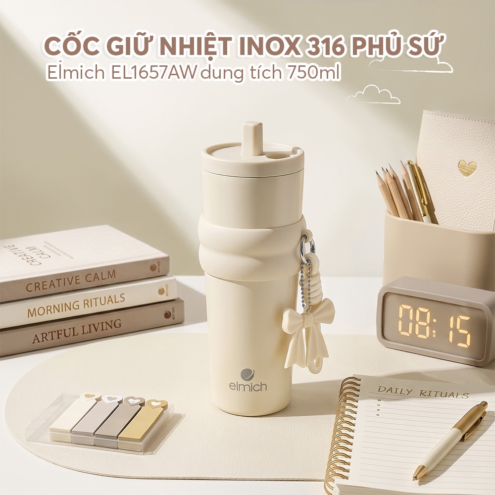 Cốc giữ nhiệt inox 316 Elmich phủ ceramic EL1670/1657 dung tích 750ml
