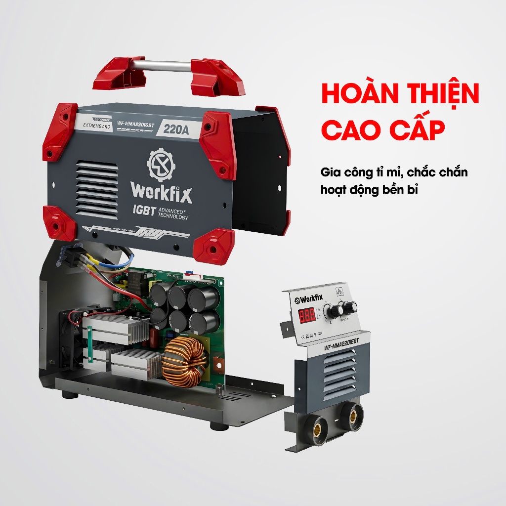 Máy hàn điện WORKFIX WF-MMA220IGBT Hàn que 1.6 - 4.0mm, Đánh lửa hồ quang nhiệt, lực đẩy, chống dính