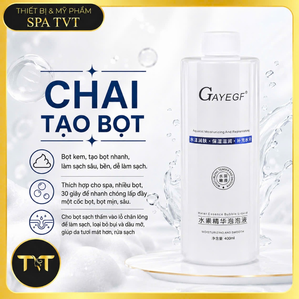 CHAI TẠO BỌT 400ML CHO MÁY TẠO BỌT, TẠO BỌT MỊN LÀM SẠCH SÂU LỖ CHÂN LÔNG DÙNG CHO SPA