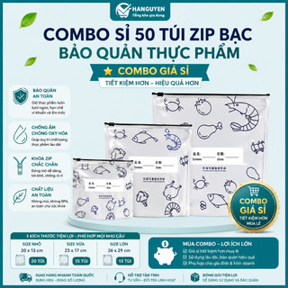 Combo sỉ 50 túi thực phẩm zip bạc đa năng, bảo quản hạt, trà, bánh kẹo và nhiều loại thực phẩm khác