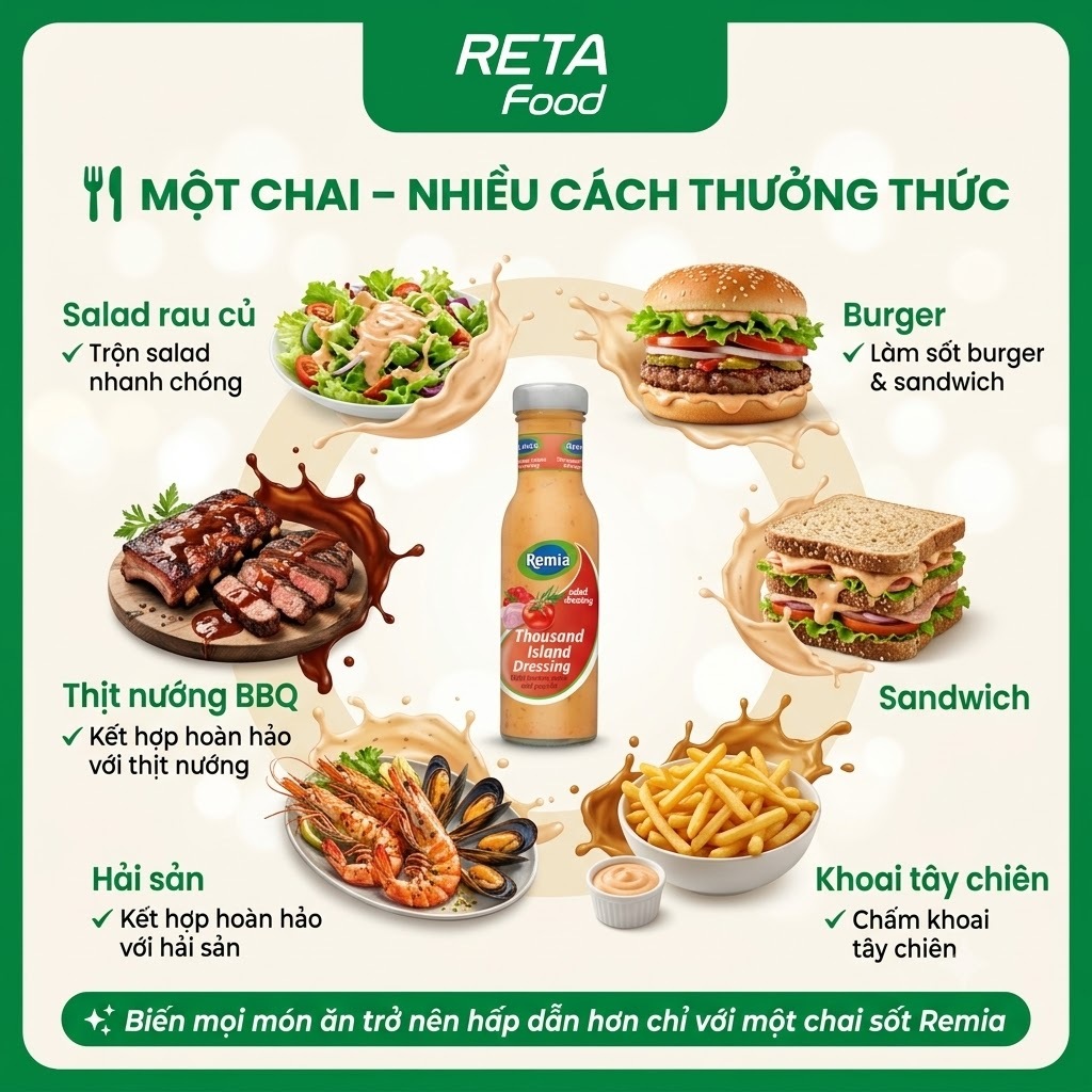 Sốt Salad Remia 250ml-Italian Dressing, Thousand Island, Salad Cream-Xốt Salad Rau Củ Eat Clean Healthy-Nhập khẩu Hà Lan