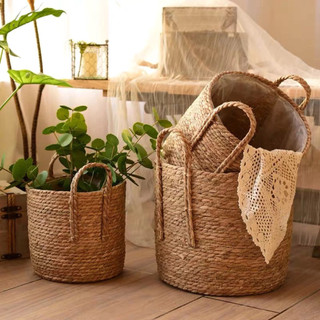 Giỏ lục bình trồng cây, giỏ cói có quai cầm, giỏ đựng đồ