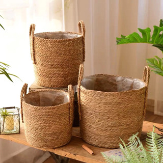 Giỏ lục bình trồng cây, giỏ cói có quai cầm, giỏ đựng đồ
