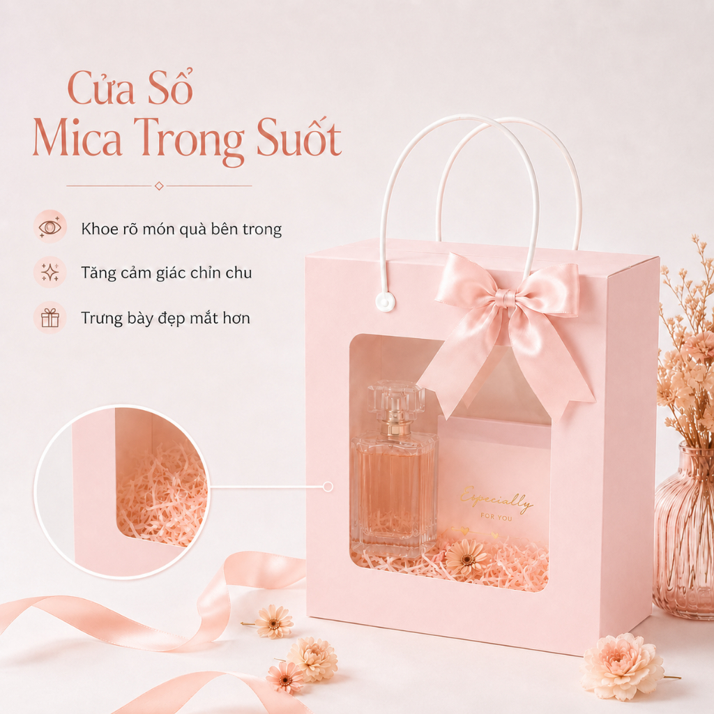 Combo 100 Hộp Quà Tăng Tự Gấp Màu Hồng Sang Trọng Quai Xách Chắc Chắn Nhiều Kích Thước