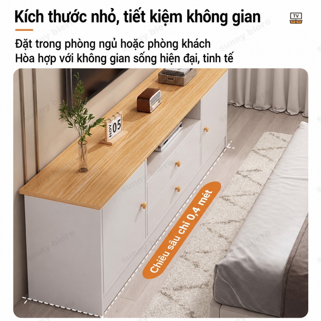 Tủ tivi bắc âu 120cm 140cm Nhiều ngăn lưu trữ Gỗ MDF Chống thấm nước và chống ẩm 𝙎𝙐𝙉𝙉𝙔 𝘽𝙄𝙀𝙍𝙀